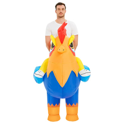 Adult Rooster Inflatable Costume Funny Unicorn Elk Animals Inflatable Suit Halloween Carnival Half Body Blow Up Suit for Cosplay