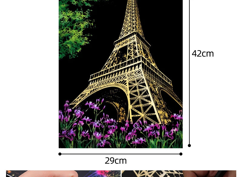 2 Sheets Scratch Paper Art Kit DIY Craft World Landmarks Animals City Scene Stylus Drawing Toy Adult Stress Relief Creative Gift