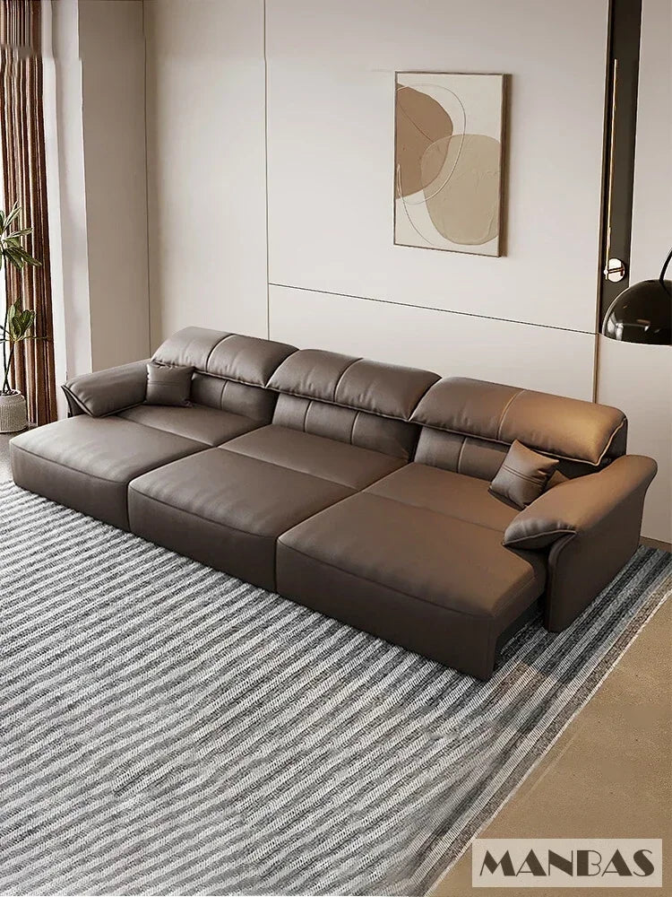 Electric Genuine Leather Sofa Bed Convertible Recliner – Modern Sectional Sleeper Couch with Adjustable Seats and Chaise Lounge