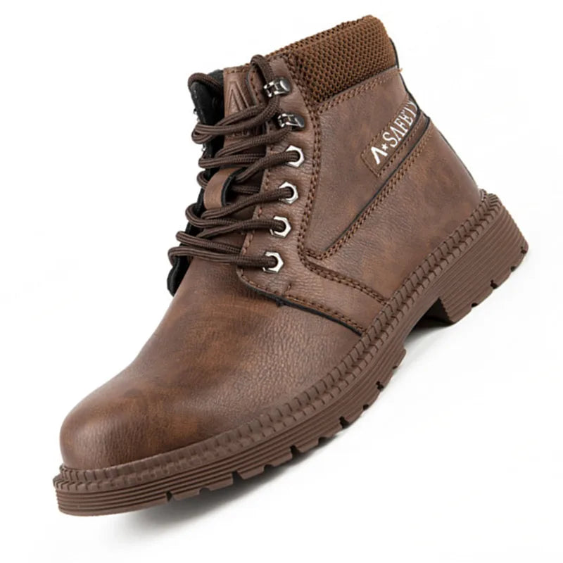 Latest 2023 Waterproof Men Leather Boots Steel Toe Cap Safety Work Shoes Anti Smashing Indestructible Construction Welding Boots