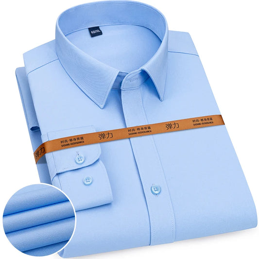 Camisa de negocios de color sólido para hombre, nueva, formal, a la moda, fina, clásica, básica, informal, ajustada, blanca, de manga larga, para uso social, ropa de marca