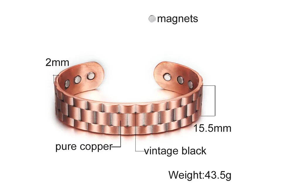 Pure Copper Bracelet Men Magnetic Arthritis Adjustable Magnets Men Cuff Bracelet Magnetic Therapy Health Energy Bracelet for Men