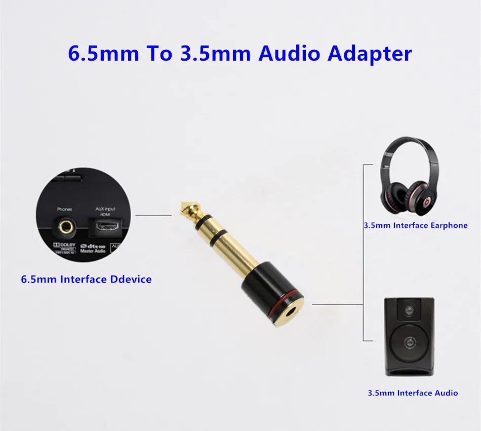6.5 Connector Plug 6.35mm Male To 3.5mm Female Audio Adapter Gold Plated Hifi Headphones Jack Stereo Microphone Earphone DIY 3.5