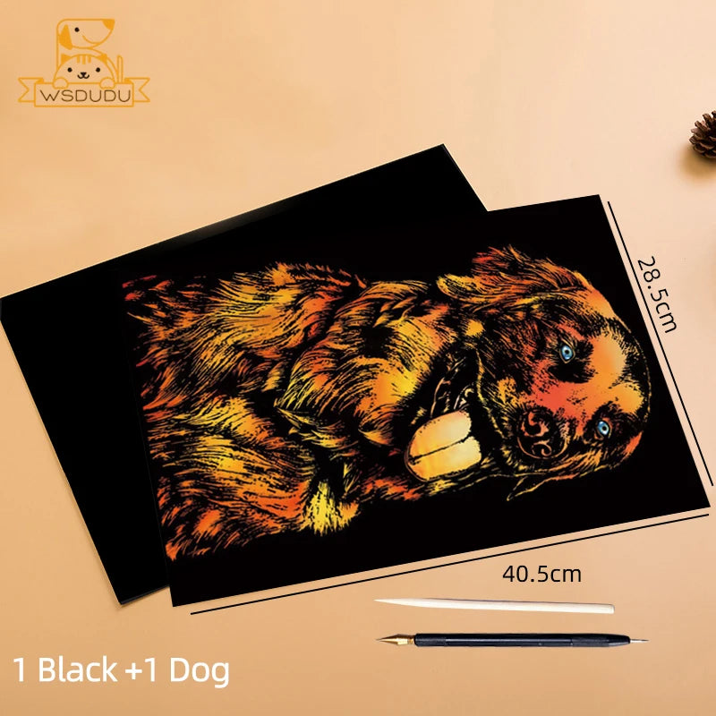 2 Sheets Scratch Paper Art Kit DIY Craft World Landmarks Animals City Scene Stylus Drawing Toy Adult Stress Relief Creative Gift