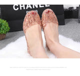 Women's Flat Bottom Plastic Jelly Sandals Hollow out Slip-On Beach Shoes Comfortable Lightweight Summer Footwear