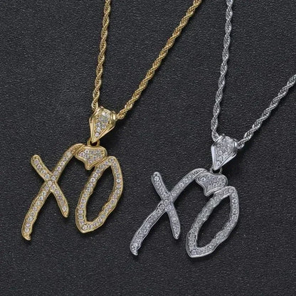 Collar con colgante de letra de circonita cúbica Bing Iced Out XO para hombres y mujeres, joyería de hip hop, street rock, rap y fiestas. 