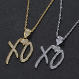 Bing Iced Out XO Colar Pingente de letra de zircônia cúbica para homens e mulheres Hip Hop Street Rock Rap Party Jewelry