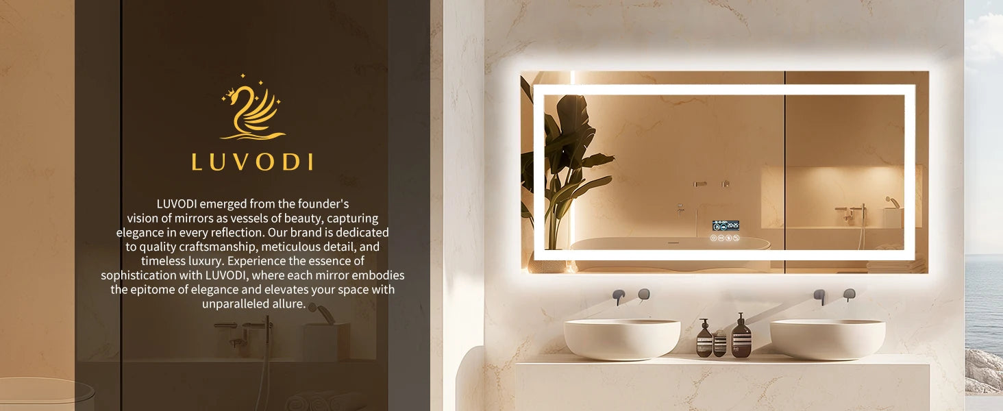 LUVODI Large Illuminated Bluetooth Bathroom Mirror Rectangle Anti-fog LED Bathroom Vanity Mirror with Bluetooth Speaker 3 Color