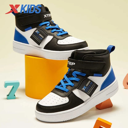 Xtep Kid's Skateboarding Shoes 2025 Spring Unisex Leather Fashion Casual Running Comfortable High-top Sneakers 676316319305