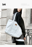 LEE Unisex Utility Canvas Leather Zipper Tote Bag Casual Denim Daily Shopping Handbag Women Men Durable Student School Book Bag