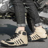 Men's Leather Upper Mountain Racing Locomotive Shoes Cool Off-Road Motorcycle Boots with Low-Cut Protection and Anti-Collision