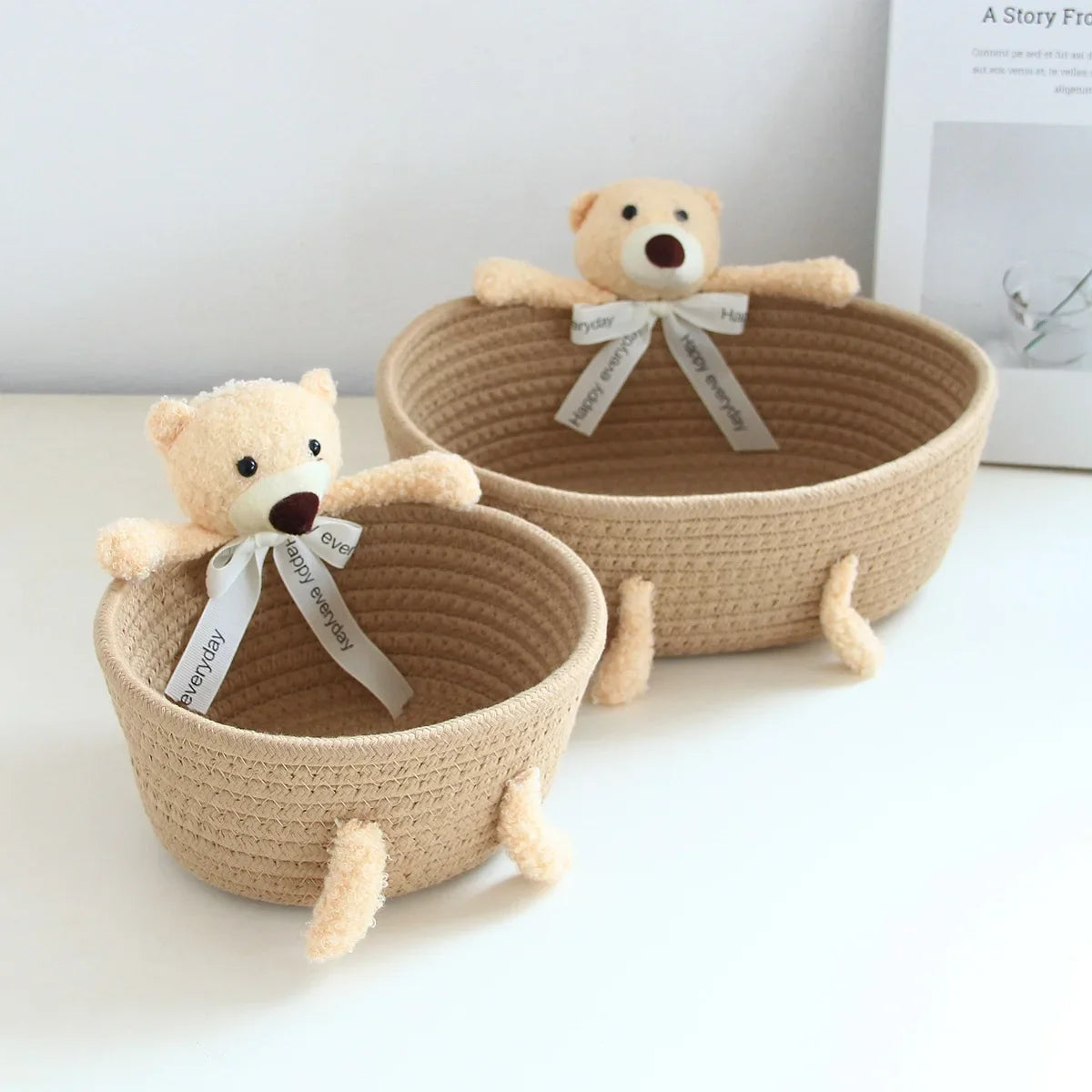cartoon style weave sundries Storage Baskets household cosmetic hairpin Organize deposit container child toy classification case