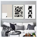 Cute Cats Pop Illustration Prints Canvas Painting Aesthetic Wall Art Pictures Home Room Dec Abstract Black Cat Drawing Poster
