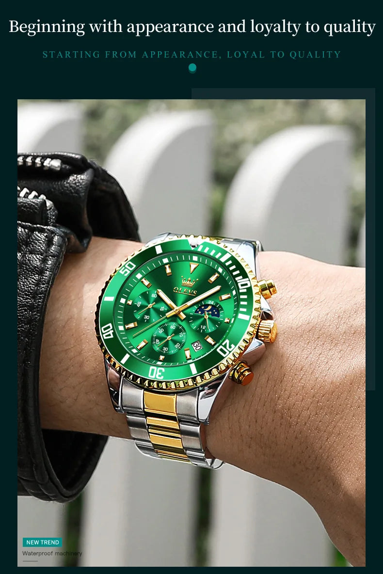 OLEVS Watch Men Top Brand Luxury Gold Quartz Military Watches Waterproof Date Luminous Stainless Steel Chronograph Clock Reloj