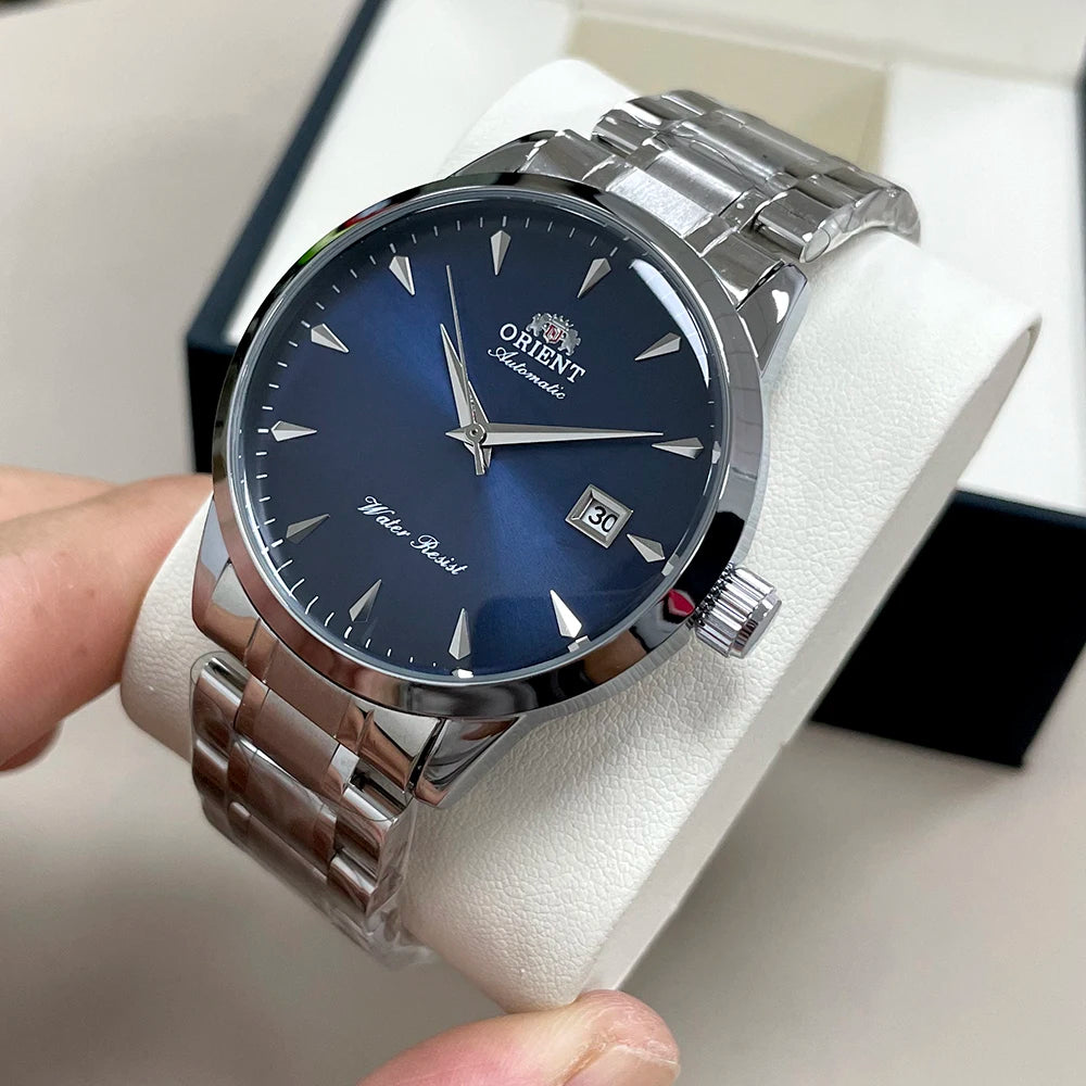 Orient Automatic Men's Watch, Black Dial Stainless Steel Band, Water Resistant Classic Business Wristwatch with Date Display