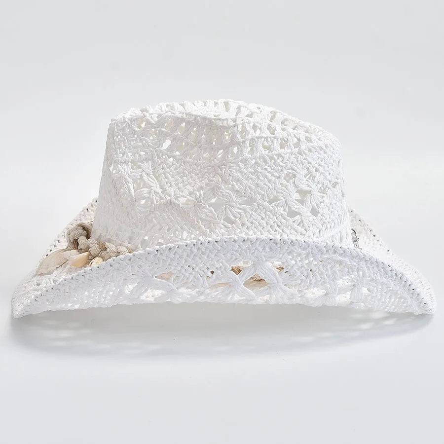 Summer Hand-Woven Straw Hat for Women Shell Decoration Holiday Beach Sun Hat Panama Hat for Women
