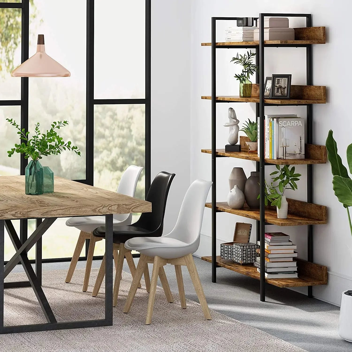 Tribesigns Bookshelf Storage Rack Standing Shelf 5 Tier Industrial Sturdy Bookshelf with Iron Pipe Frame