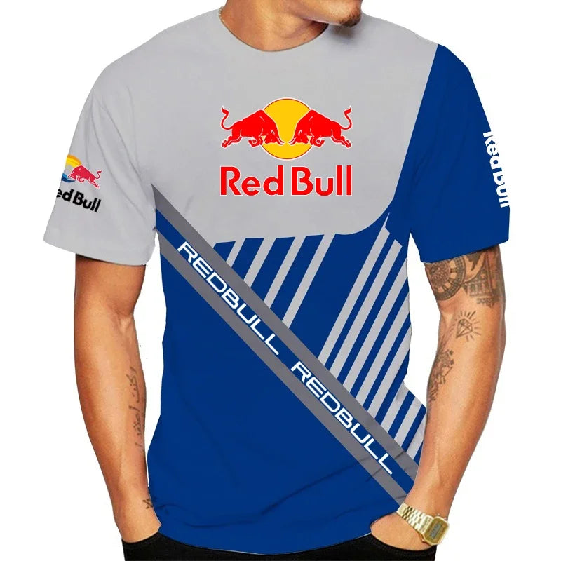 Summer New Red Bull T-shirt Men's Sports T-shirt Red Bull 3D Printed Short-sleeved Casual Oversized T-shirt Red Bull Clothing
