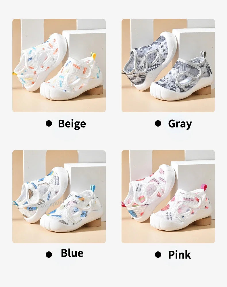 Sandalias de verano transpirables de malla de aire para niños de 1 a 4 años, zapatos casuales unisex para bebés, suela suave antideslizante, zapatos ligeros para primeros pasos.