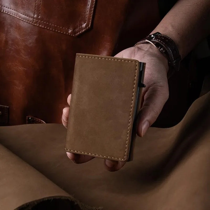 YATBEST Men's RFID Anti-Theft Three Fold Wallet Ultra-Thin with Zipper Coin Pocket Credit Card Clip Brush Anti-Magnetic Card Bag