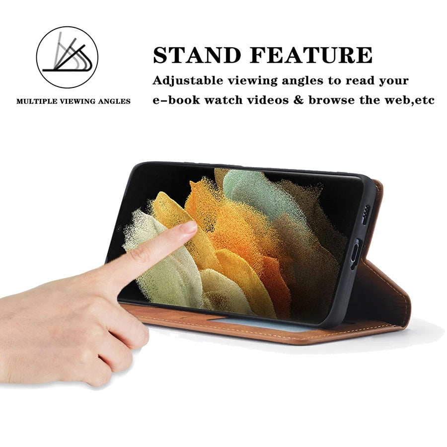 Wallet Magnetic Flip Card Slot Leather Case For Samsung Galaxy S24 Ultra S23 Plus S22 S21 S20FE A05s A14 A15 A34 A35 A53 A54 A55