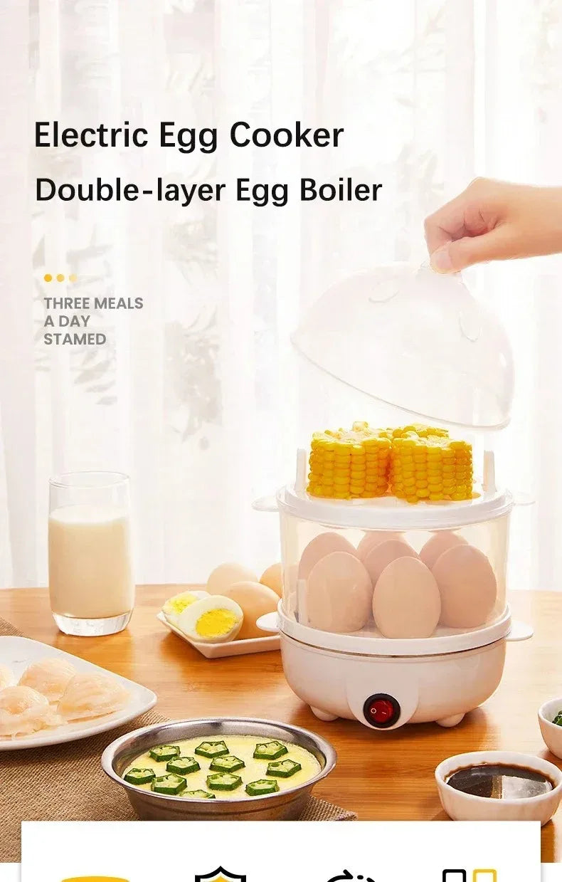 Automatic Electric Egg Steamer Multifunctional Electric Egg Boiler Double-Layer Egg Cooker Mini Kitchen Breakfast Machine