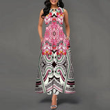 Women's V-neck Sleeveless Long Dress Retro Bohemian Dresses Floral Print Swing Casual New 