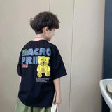 Camiseta de manga corta de verano para niños, Top de cuello redondo para niños pequeños y medianos, moda informal versátil de media manga