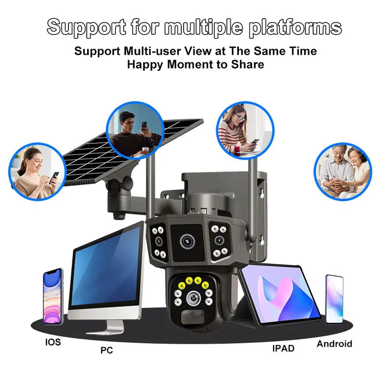 V380 Pro 10X 4K Dual Lens Outdoor Security Network Camera Wireless Wi-Fi Solar CCTV, 4G SIM Solar Cameras