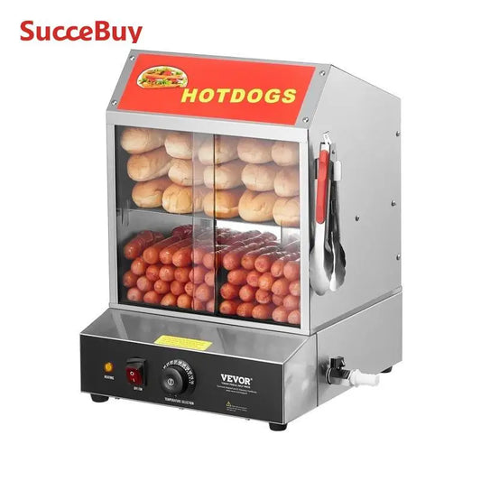 SucceBuy 27/37L 2Tiers Hot Dog Steamer with Temperature Control Stainless Steel Electric Bun Warmer for Hot Dogs&Buns for Cinema