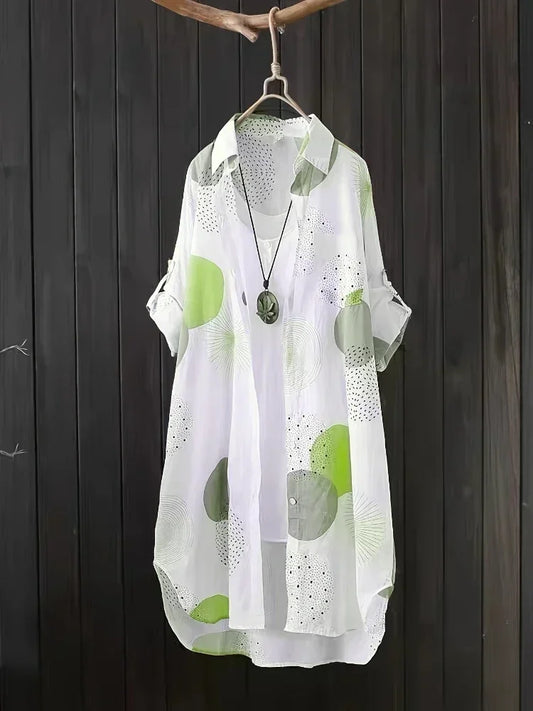 Blusa holgada informal de temperamento para mujer, blusa elegante de manga larga a la moda para mujer, camisa de protección solar para vacaciones y fines de semana.