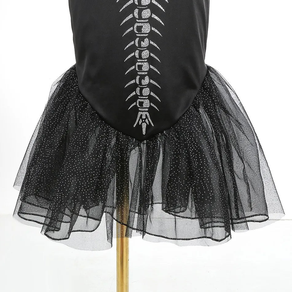 Halloween New Horror Skeleton Little Mermaid Costume Ariel Princess Black Skeleton Fishtail Dress Holiday Special Dress