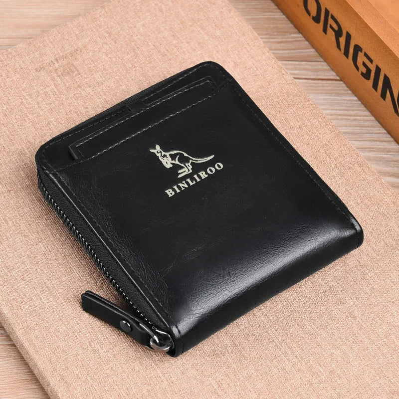 Genuine Leather Men's Wallet Luxury Short RFID Card Holder for Men Zipper Coin Purse Portable Male Wallets Billfold