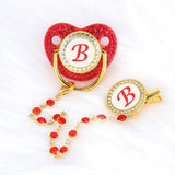 Personalized Baby Pacifier Clip Red Zircon Silicone Infant Teether Bpa Free Luxury Teether Newborn Holder 26 Letters 