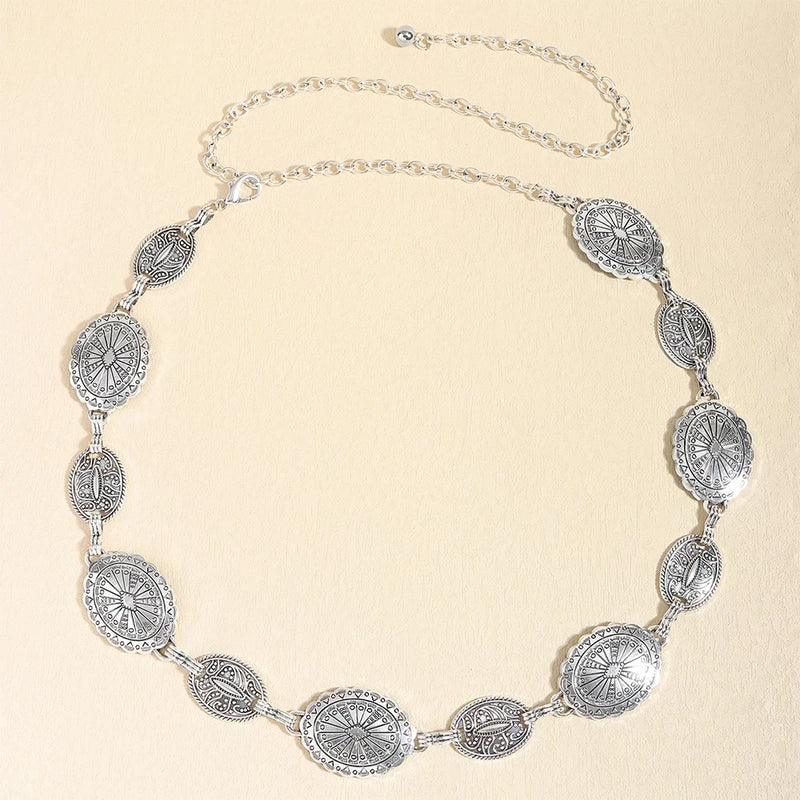 1/2pcs Retro Style WOMEN'S Metal Waist Chain Accessories Decorative Circle Carved Chain Belt High Style Accessories