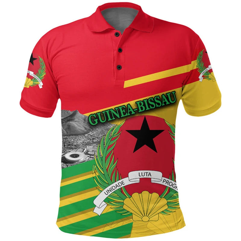 Polo azul de Guinea para hombre, emblema de GW, estampado 3D, estilo casual, manga corta, solapa holgada, verano 