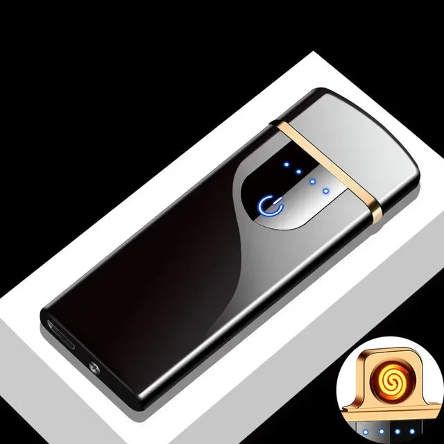 Electric Windproof Metal Double Arc Plasma Flameless Lighter, USB Rechargeable Lighter, LED Power Display, Touch Sensor Lighters 