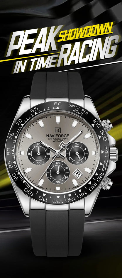 NAVIFORCE Reloj de lujo para hombre, deportivo, resistente al agua, de cuarzo, con correa de silicona, cronógrafo, luminoso, de pulsera, masculino