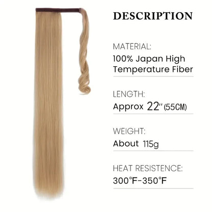 22 Polegada extensões de cabelo de rabo de cavalo reto sintético resistente ao calor envoltório em torno de pônei peruca para uso diário feminino