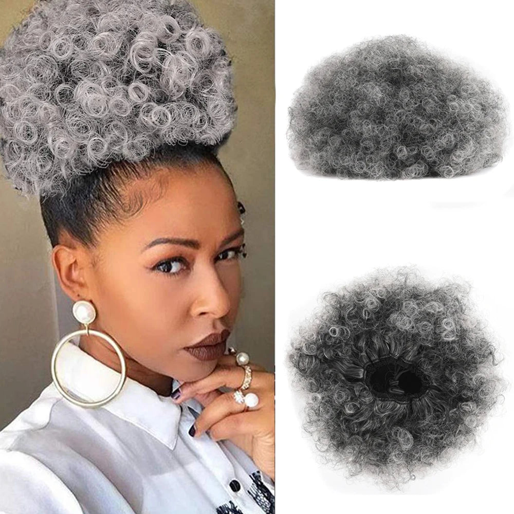 Extensiones de moño rizado sintético con cola de caballo afro con cordón y gran volumen, estilo afroamericano, para mujeres negras. 
