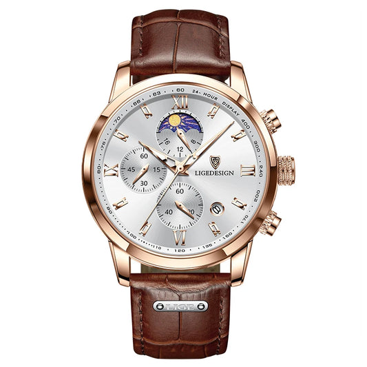 LIGE Casual Men Watch Luxury Leather Waterproof Sport Quartz Wristwatch Chronograph Military Watch for Men Relogio Masculino