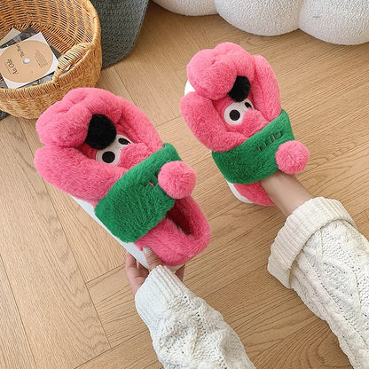 2024 New Cute Cartoon Dog Indoor Slippers For Woman Men Winter Warm Shoes Soft Plush Lovely Style Couples Home Floor Slipper