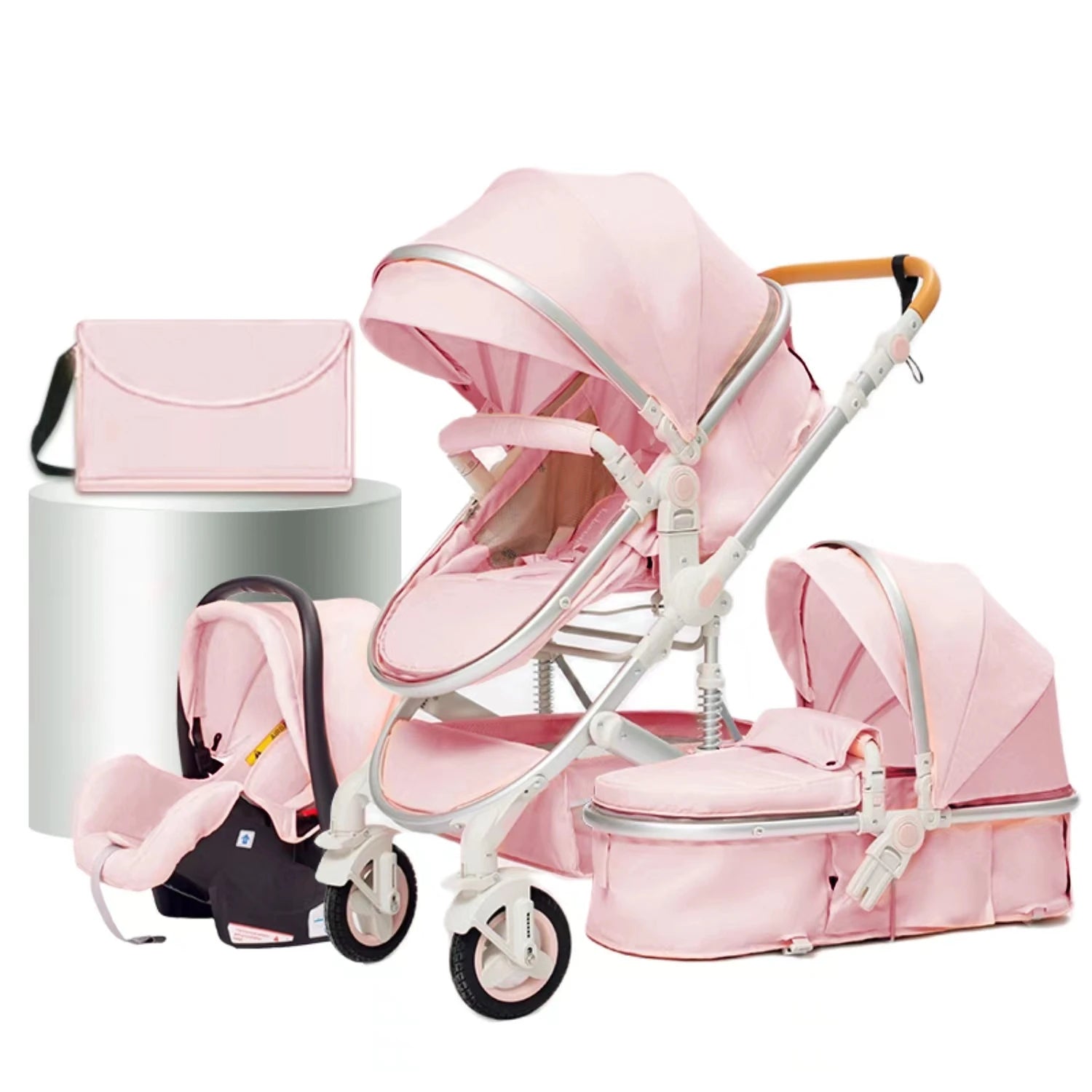 Lujoso cochecito de bebé portátil 3 en 1 de viaje con marco de aluminio alto y plegable, para recién nacidos, con cuatro ruedas.