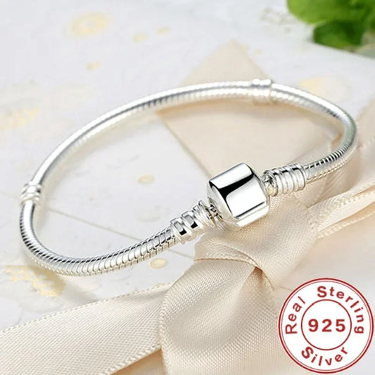 Pulsera con dije de plata de ley SAIYE-925 para mujer, hecha a mano, original, joyería fina, suave y lisa, con hueso de serpiente. 
