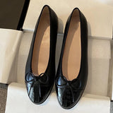 Women's Ballet Flat Shoes 2026 Spring New Round Toe French Elegance High-quality Leather Shoes Bow Comfortable Casual Shoes