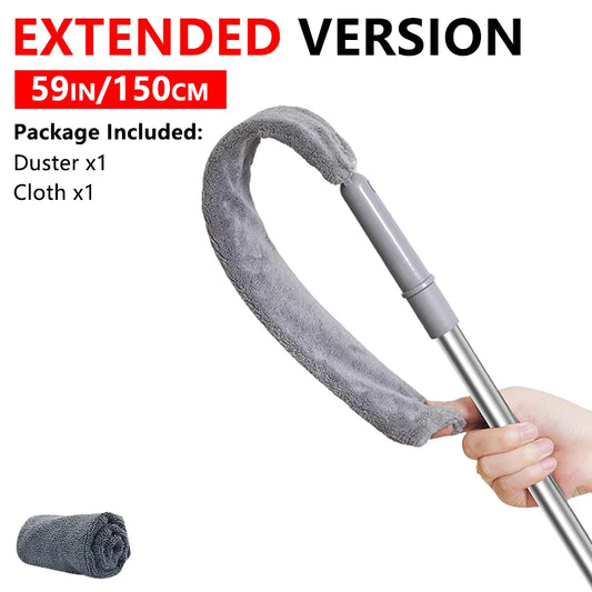 Dusters for dust removal, extendable telescopic duster, long handle, extra flat mop, broom for cleaning under furniture, feather brush
