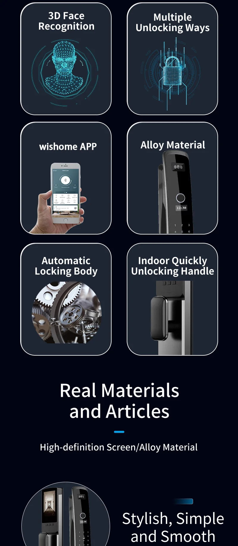 Wishome Biometric Recognition Smart Door Lock remote control Fingerprint Password IC Card APP Wifi Lock Unlock