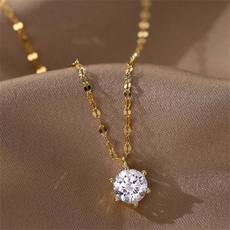 2023 Classic Wedding Crystal Color Teardrop Pendant Necklace for Women Trendy Rhinestone Collar Necklace Jewelry statement