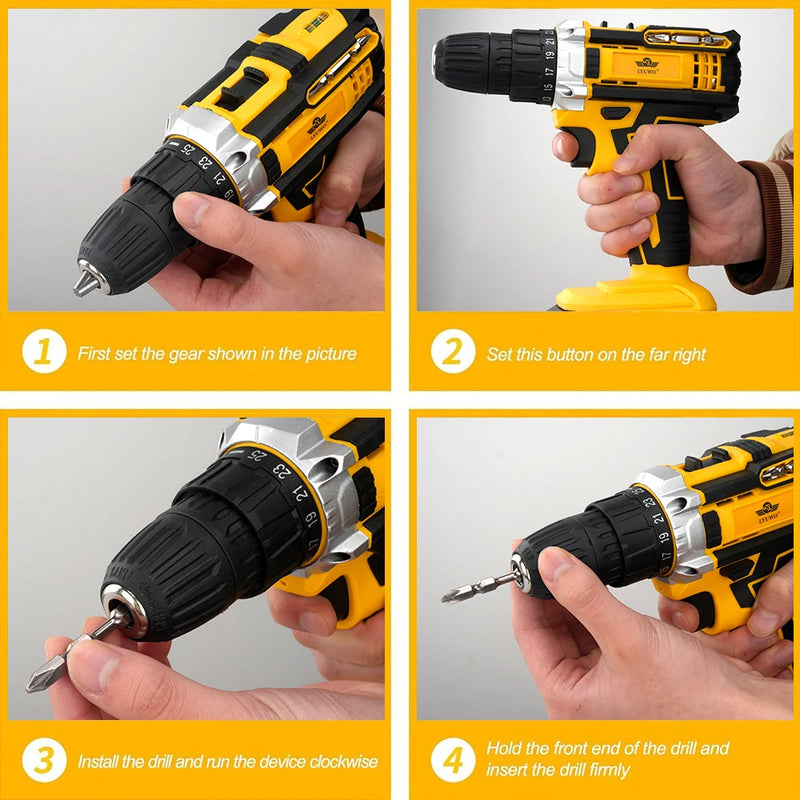LYUWO Rechargeable Electric Hand Drill, Pistol Drill, Electric Screwdriver, Household Impact Hand Drill Tool,Use MT Battery