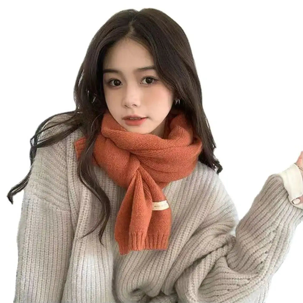 Winter Knitting Scarf Men Women Fastener Thermal Neck Warmer Solid Fleece Keep Warm Scarf Thickening Windproof Neck Cover